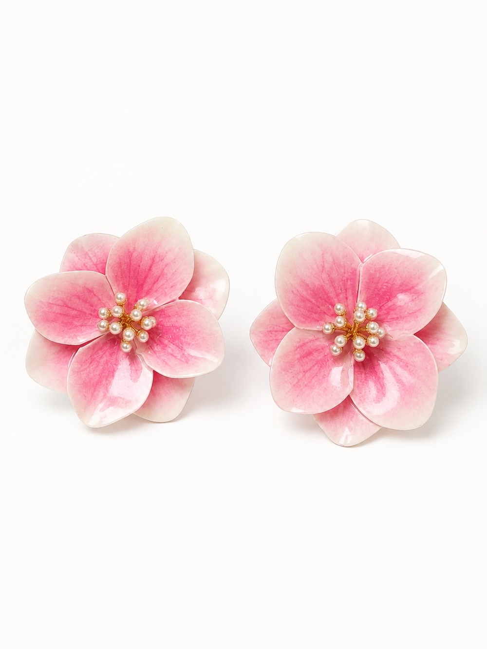 Pink Floral Pearl Cluster Stud Earrings for Women